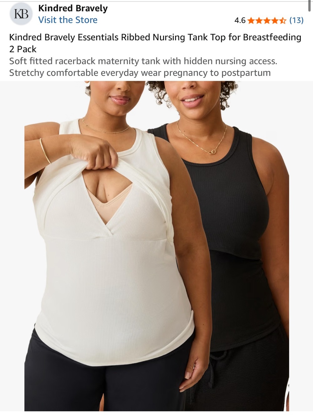 Kindred Bravely Ribbed Nursing Racerback Tank Tops - Black & Cream (2-Pack)